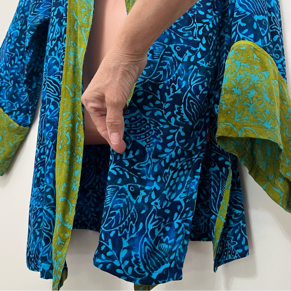 NWT SOFT SURROUNDINGS Islamorada Blue Green Koi Fish Open Cardigan Boho Resort - Picture 5 of 9